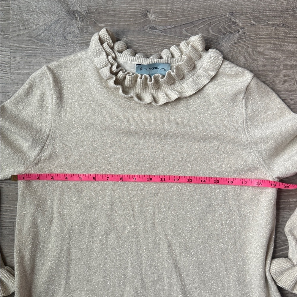 Tuckernuck Ivory Shimmer Edie Ruffle Sweater Large - Picture 7 of 8